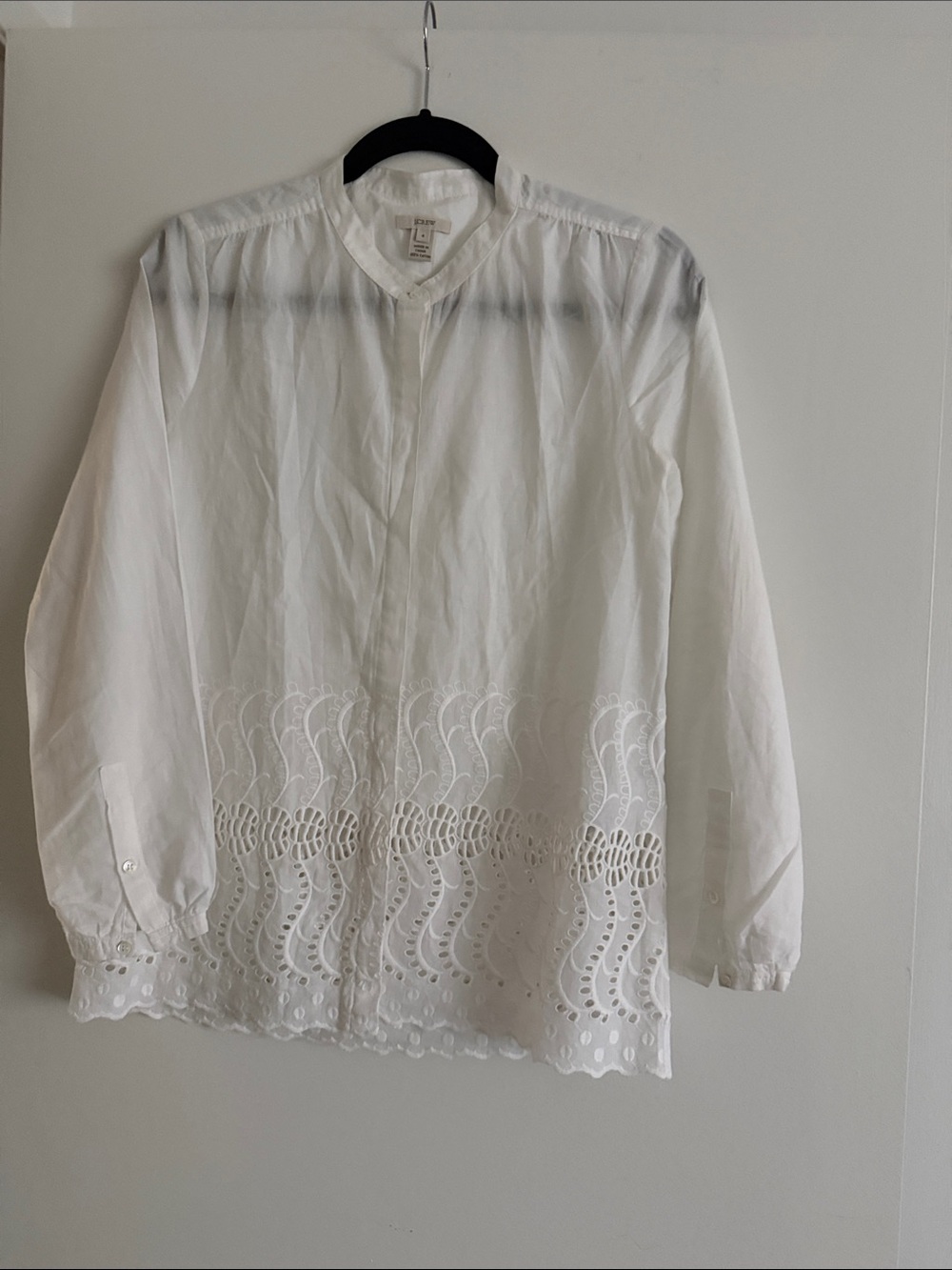 J. Crew White Cotton Mandarin-Collar Button Front Shirt Sz 4